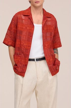 Nn.07 Ben 50066 Textured Short Sleeve Button-Up Shirt in Sienna Heat at Nordstrom, Size Xx-Large