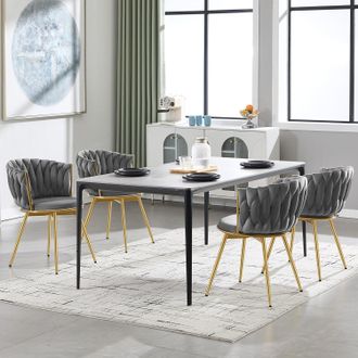 Woltu 4x Poltrona Salotto Girevole Poltroncina Imbottita Moderna, Sedia Da Scrivania Per Ufficio, Velluto, Grigio Scuro - Woltu