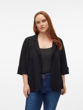 Vero Moda Curve Kurzblazer VERO MODA CURVE VMCJESMILO 3/4 BLAZER WVN GA NOOS CUR, Damen, Gr. 44, schwarz, Web, Obermaterial: 55% Viskose, 45% Leinen, unifarben, V-Aus