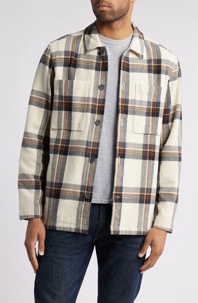 Fjällräven Singi Organic Cotton Flannel Overshirt in Chalk White-Dark Navy at Nordstrom, Size Medium