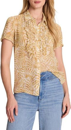 Nic+Zoe Sunrays Ruffle Placket Georgette Button-Up Shirt in Yellow Multi at Nordstrom, Size Xx-Large