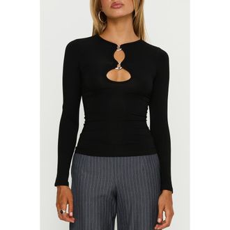 Princess Polly Orlaith Long Sleeve Cutout Top in Black at Nordstrom, Size 6