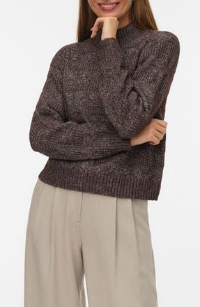 Vero Moda Virgo Cable Stripe Mock Neck Sweater in Chocolate Torte at Nordstrom Rack, Size X-Large