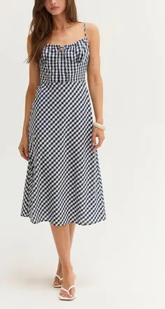 Crescent Gingham Slip Midi Dress in Navy at Nordstrom, Size X-Small