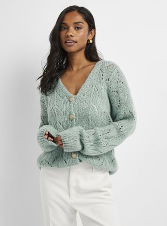 Contemporaine Womens Touch of wool & mohair loose openwork Cardigan Sweater