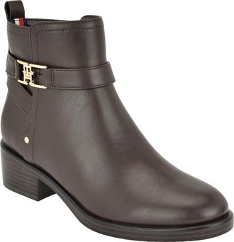 Tommy Hilfiger Idala Faux Leather Bootie in Dark Brown at Nordstrom, Size 9.5