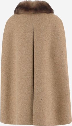 Valentino Womens Sleeveless Wool-Blend Coat With Fur Collar Beige Virgin Wool