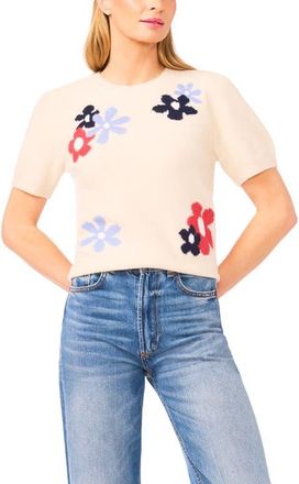 CeCe by Cynthia Steffe Groovy Flower Short Sleeve Sweater in Birch at Nordstrom, Size X-Small