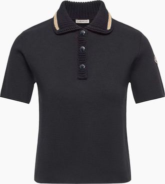 Moncler Womens Womens Knitted Polo Shirt Navy - Size: 10/8