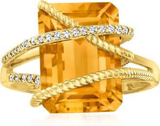 Ross-Simons Citrine and. Diamond Ring in 14kt Yellow Gold