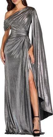 Tadashi Shoji Metallic Drape Side Twist Gown in Steel at Nordstrom, Size X-Large