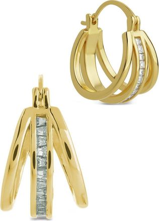 Sterling Forever Concepcion Triple Row Cubic Zirconia Hoop Earrings in Gold at Nordstrom Rack