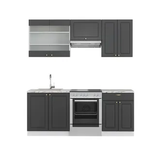 Vicco Mueble De Cocina Fame-line, Antracita-oro/blanco, 200 Cm, Et M&aacute;rmol