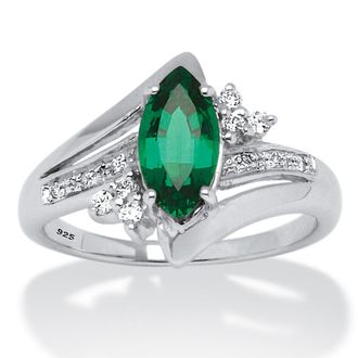 Palm Beach Jewelry 1.52 TCW Marquise-Cut Emerald Ring in Platinum-plated Sterling Silver