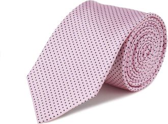 Oliver Brown Woven Silk Tie, Spotted - Pale Pink/Navy