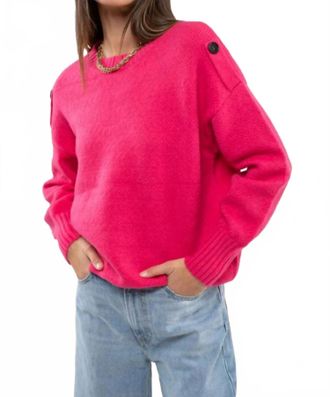 Blu Pepper Button Tab Shoulder Pullover Sweater In Fuchsia