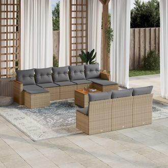 vidaXL Set De Sof&aacute;s De Jard&iacute;n 11pzas Con Cojines Rat&aacute;n Sint&eacute;tico Beige Vidaxl
