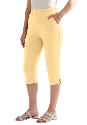 Roaman's Plus Size Soft Knit Relaxed Pull-On Capri Pant in Banana at Nordstrom, Size Large