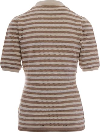 Fabiana Filippi Womens Polo Top Micro Paillettes Butter-Mud Cotton Tops Butter/mud
