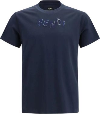 Fendi Geborduurd T-shirt - Heren - T-shirts - Blauw - S - Katoen - Tops
