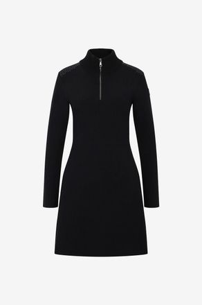 Moncler Kurzes Milano-Strickkleid mit Stehkragen und Reissverschluss mit Kristallen