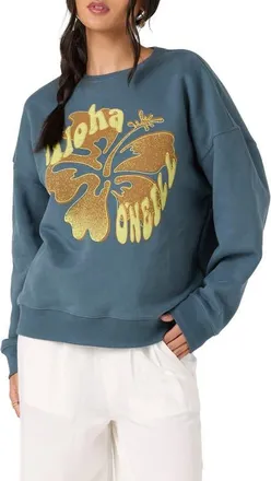 O'Neill Hibiscus Hawaii Oversized Graphic Sweatshirt in Dark Slate at Nordstrom, Size Xx-Large