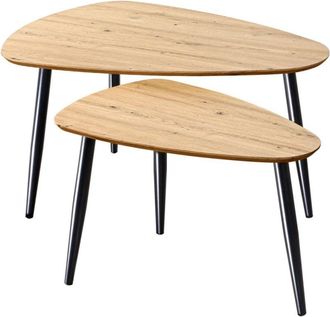 Calicosy Lote de 2 mesas nido con patas de metal - Efecto Madera clara