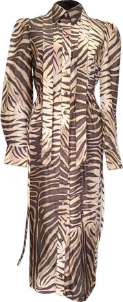 Zimmermann Pre-owned Womens Zebra-Print Midi Shirt Dress in Brown Silk - Size Medium
