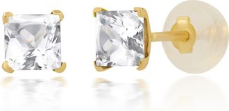 MAX + STONE 14k Yellow or White Gold 4mm Square Princess Cut Gemstone Stud Earrings