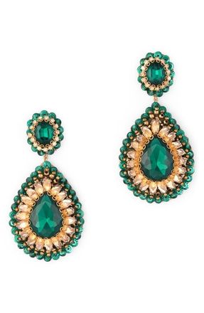 Deepa Gurnani Sisina Crystal Teardrop Earrings in Emerald at Nordstrom
