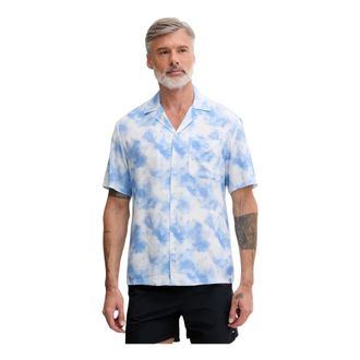 Karl Lagerfeld Monogram-print Camp-collar Shirt - Heren - Korte mouwen Overhemden - Blauw - XL - Overhemden