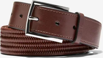 Cole Haan Mens 35MM Leather Stretch Braid Belt - Beige Size 32