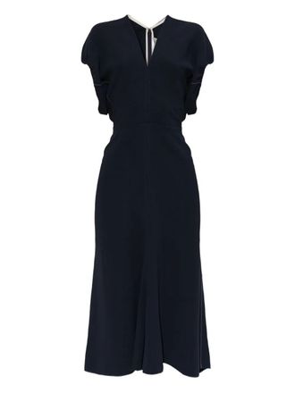 Victoria Beckham Blouson Detail V-Neck Midi Dress