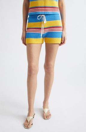 Poss&eacute; Tammy Striped Cotton Knit Shorts in Blue Multistripe at Nordstrom, Size Xx-Large