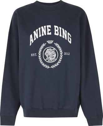 Anine Bing Blue Miles Collegiate Print Loose Cotton Sweatshirt
