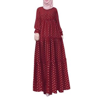 Generic Halloween Clothes for Women Summer Print Muslim Dress Long Sleeves Prayer Clothes Hijab for Women Scarf (A-Red, S)