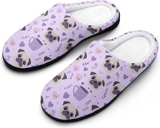 Generic Cute Pug Coffee Mens House Slippers Memory Foam Washable Cotton Slip on Home Shoes