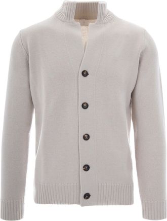Eleventy Ivory Wool High-Collar Cardigan