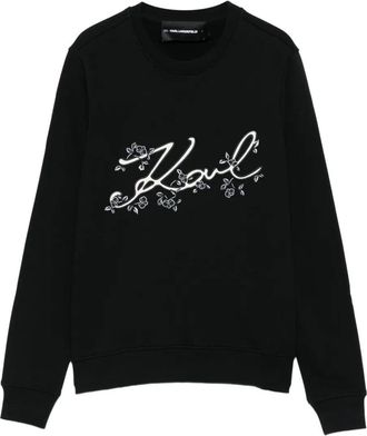 Karl Lagerfeld Womens Floral-embroidered Sweatshirt - Black Cotton - Size X-Small