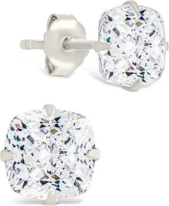 Sterling Forever Cushion-Cut Cubic Zirconia Stud Earrings in Silver at Nordstrom
