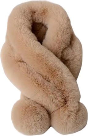 Generic Womens Autumn Winter Faux Rabbit Fur Scarf - Newest Warm Thick Plush Solid Color Scarf with Fur Ball(Khaki)