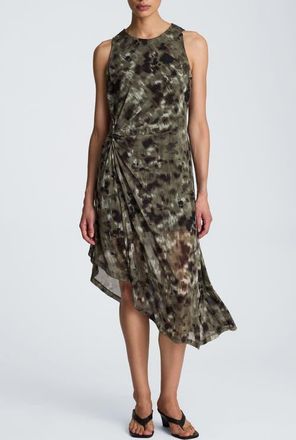 Kenneth Cole Print Sleeveless Asymmetric Midi Dress in Turtle Green Multi at Nordstrom, Size X-Large