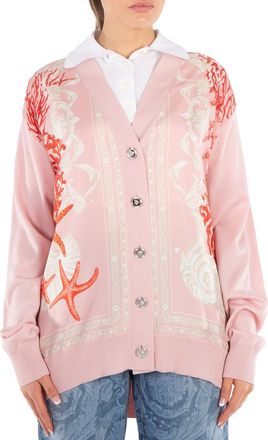 Versace Barocco Sea Panelled V-Neck Cardigan, Brand Size 44 ( US Size 8 )