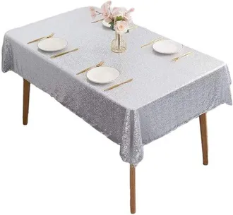OEM Mantel Lavable, Mantel Con Aspecto De Lino, Fabricado En Poli&eacute;ster Hidr&oacute;fugo Con Efecto Loto, Ovalado 120 X 180 Cm, Plateado