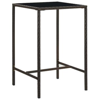 vidaXL Mesa Alta De Jard&iacute;n Rat&aacute;n Sint&eacute;tico Y Vidrio Marr&oacute;n 70x70x110 Cm Vidaxl