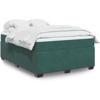 vidaXL Cama Box Spring Con Colch&oacute;n Terciopelo Verde Oscuro 140x190 Cm Vidaxl
