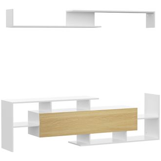 OEM Mueble De Sal&oacute;n Para Tv Conjunto Muebles De Tv 153,6x25x42cm Y Estante De Pared 150x14,5x16,3cm Blanco Y Natural