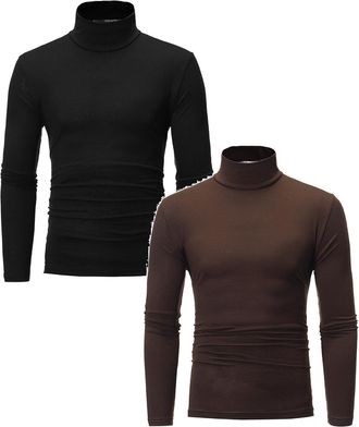 Generic 1/2 Pack Mens Long Sleeve Thermal Underwear Tops Undershirt Turtle Neck Pullover Casual Long Sleeve Roll Neck Top for Men Basic T-Shirt Lightweight Kn
