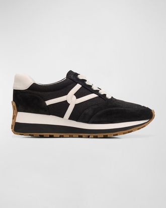 Veronica Beard Valentina Mixed Leather Retro Sneakers