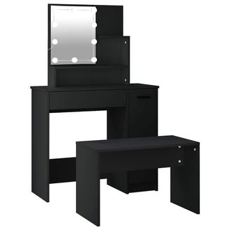 vidaXL Juego De Tocador Con Led Madera Contrachapada Negro Vidaxl